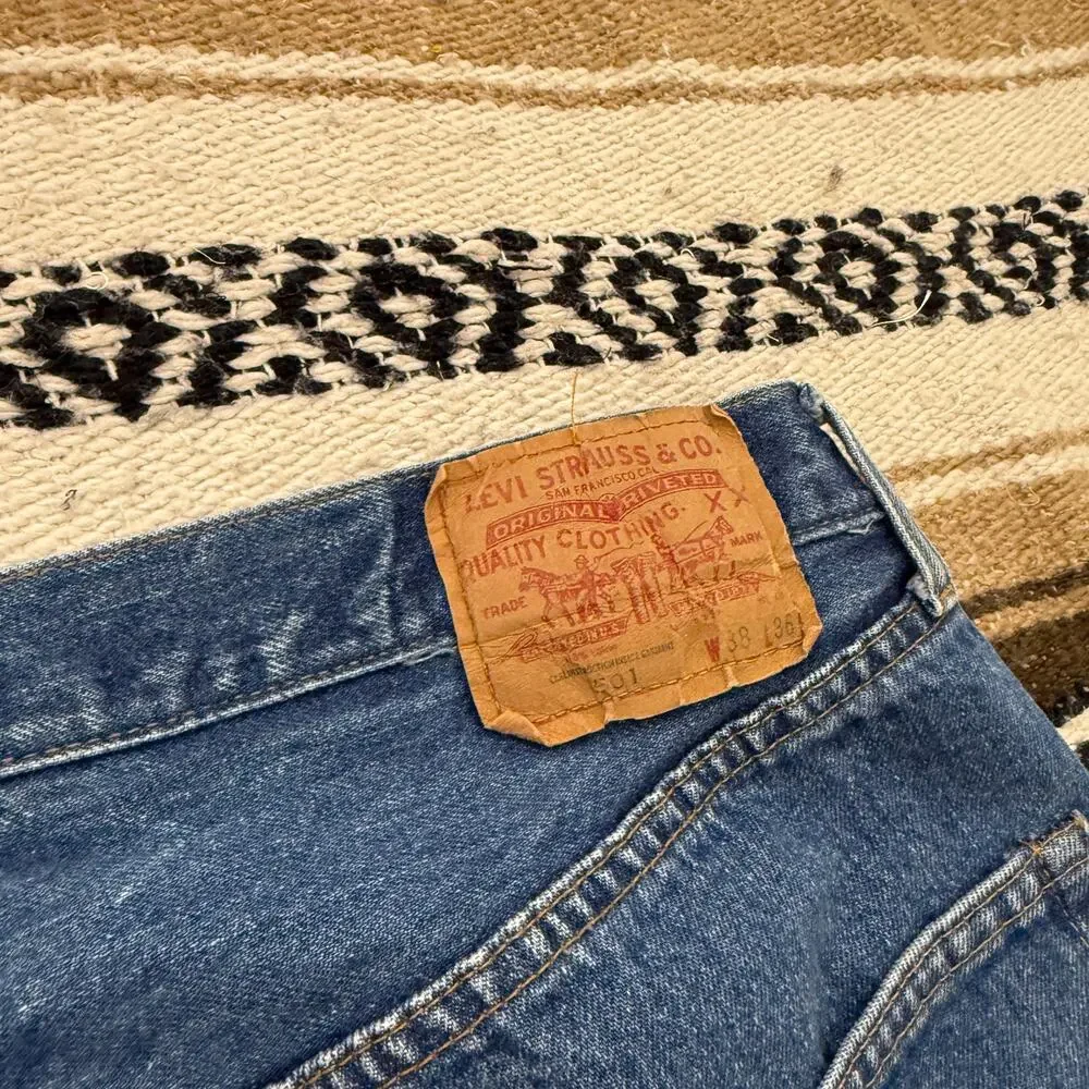 Men's Vintage 80's Levi's 501 XX Button Fly Dark Blue Denim Jeans Sz 36 x 34 USA